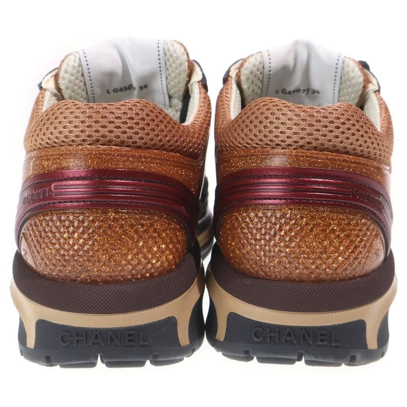 Chanel 24 CC Logo Lace Up Sneakers Brown Orange