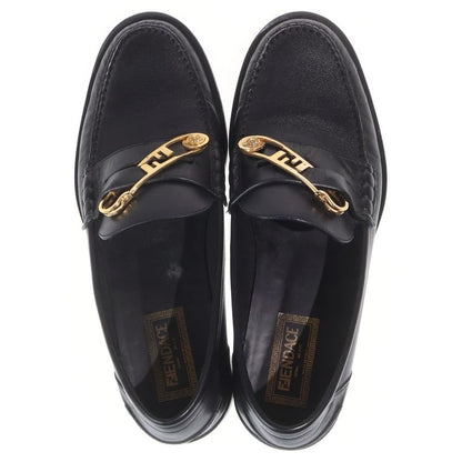Fendi Fendace Fender Che Fflogo Safety Pin Leather Shoes Loafers Black