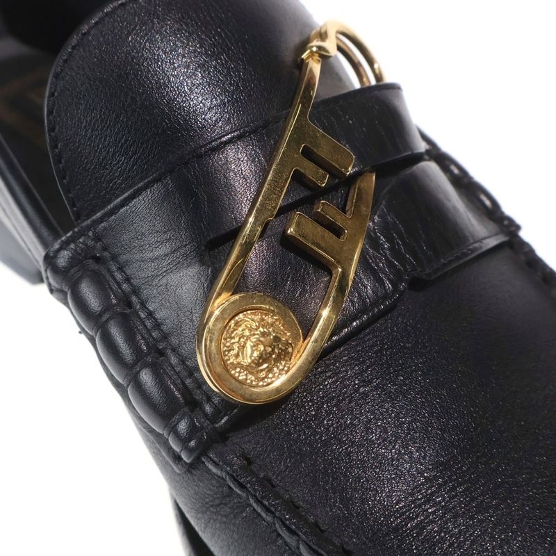 Fendi Fendace Fender Che Fflogo Safety Pin Leather Shoes Loafers Black