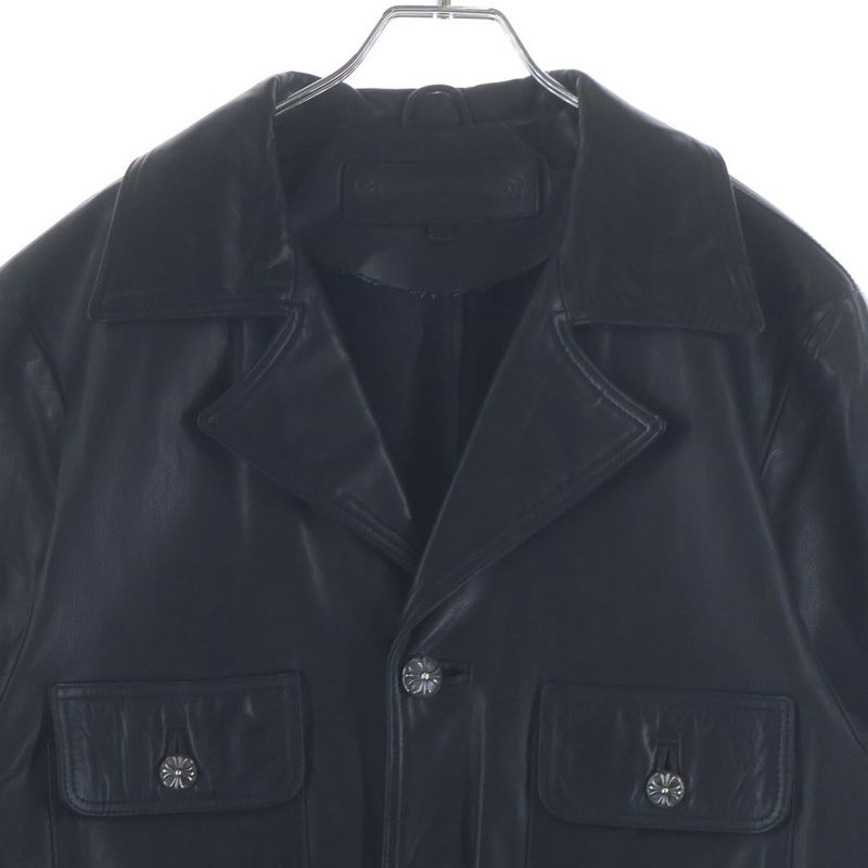 Chrome Hearts 4 Pocket Cross Ball Button Leather Long Coat Black