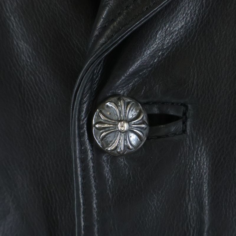 Chrome Hearts 4 Pocket Cross Ball Button Leather Long Coat Black