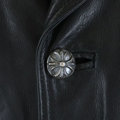 Chrome Hearts 4 Pocket Cross Ball Button Leather Long Coat Black