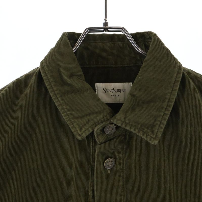 Saint Laurent Paris Cargo Pocket Corduroy Jacket Shirt Moss Green