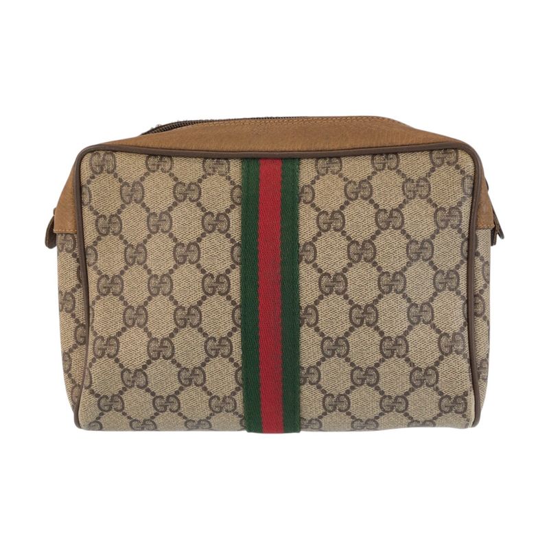 Gucci Vintage Sherry Line Beige GG Supreme Canvas Clutch