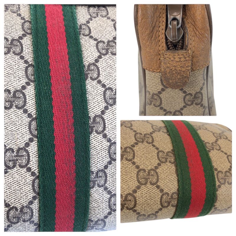 Gucci Vintage Sherry Line Beige GG Supreme Canvas Clutch
