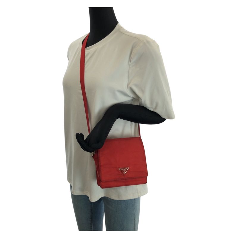 Prada Tessuto Red Silver Nylon Shoulder Bag Pochette