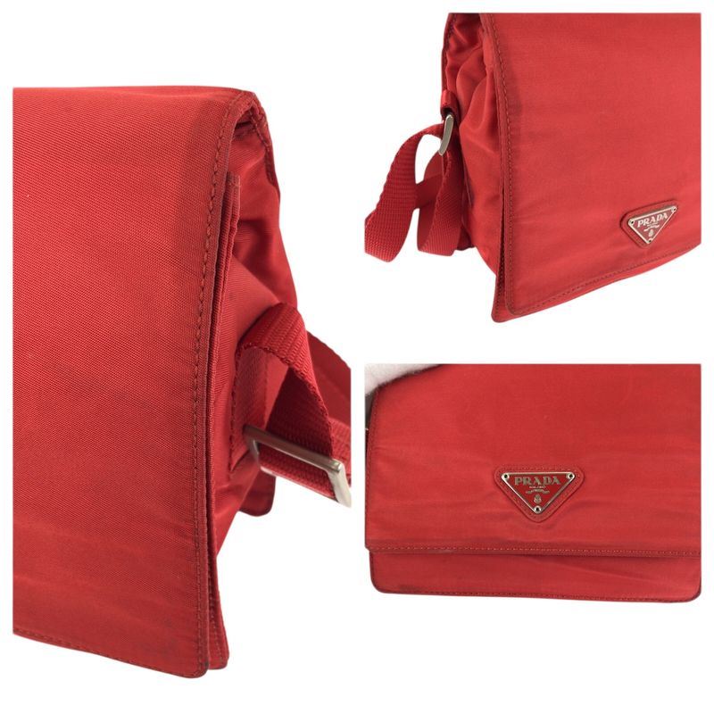 Prada Tessuto Red Silver Nylon Shoulder Bag Pochette