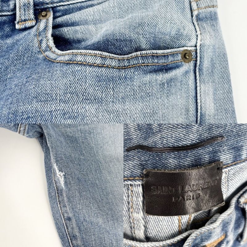 Saint Laurent Paris Denim Pants Skinny Jeans Bottom Distressed Long 28 Light