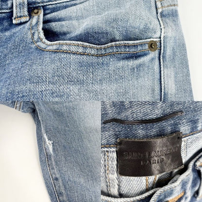 Saint Laurent Paris Denim Pants Skinny Jeans Bottom Distressed Long 28 Light
