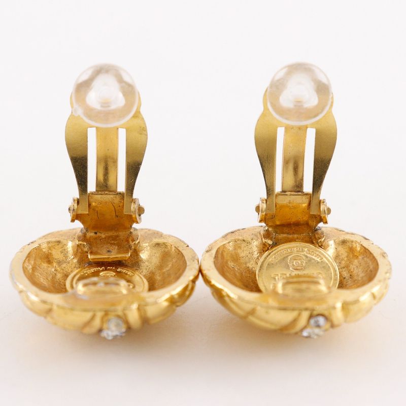 Chanel Quilted Vintage Gold Plated Line Stone Earrings