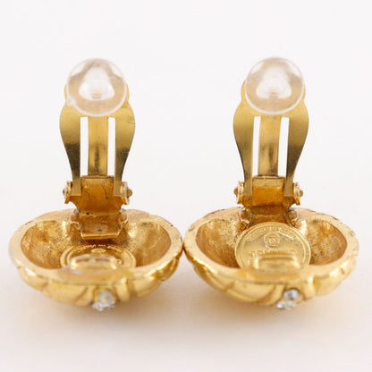 Chanel Quilted Vintage Gold Plated Line Stone Earrings