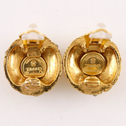Chanel Quilted Vintage Gold Plated Line Stone Earrings
