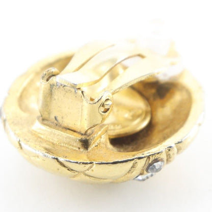 Chanel Quilted Vintage Gold Plated Line Stone Earrings
