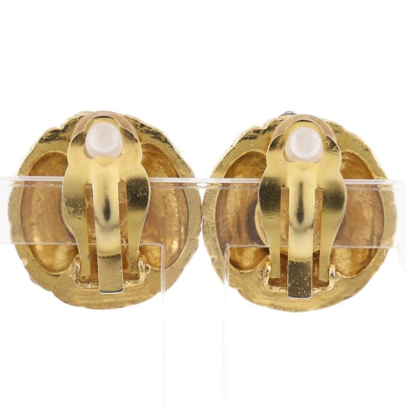 Chanel Quilted Vintage Gold Plated Line Stone Earrings