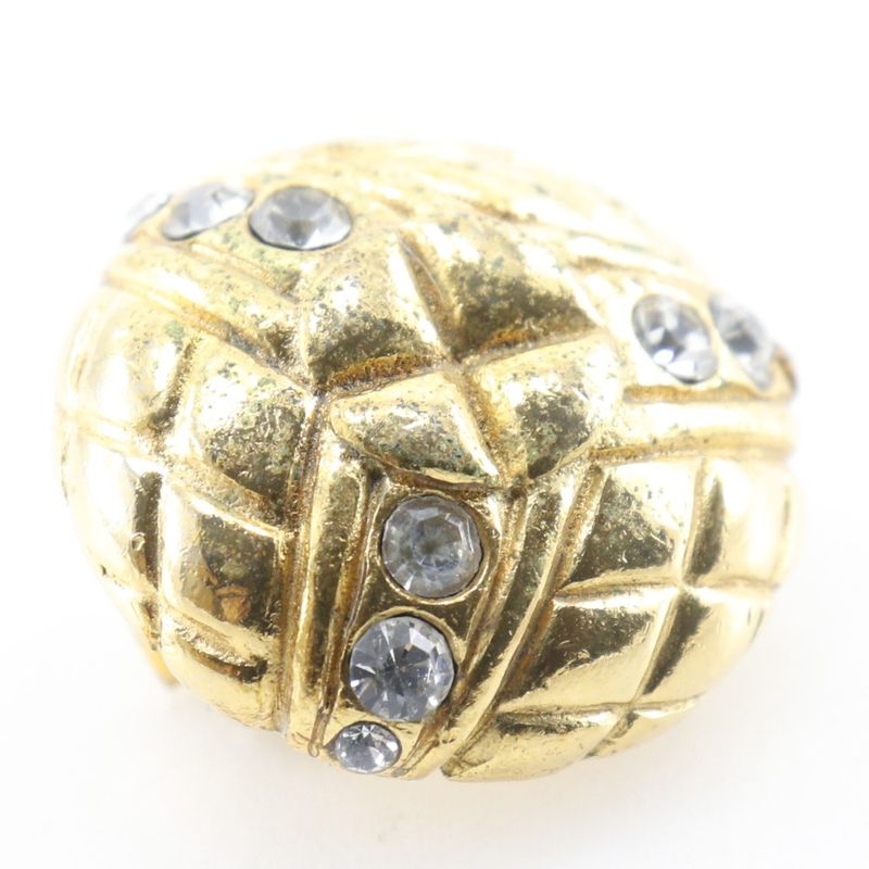 Chanel Quilted Vintage Gold Plated Line Stone Earrings