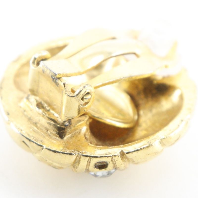 Chanel Quilted Vintage Gold Plated Line Stone Earrings