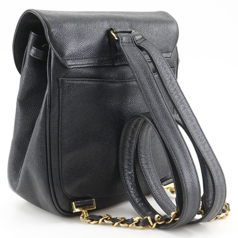 Chanel CC Logo Chain Backpack Caviar Leather Black