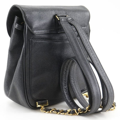 Chanel CC Logo Chain Backpack Caviar Leather Black