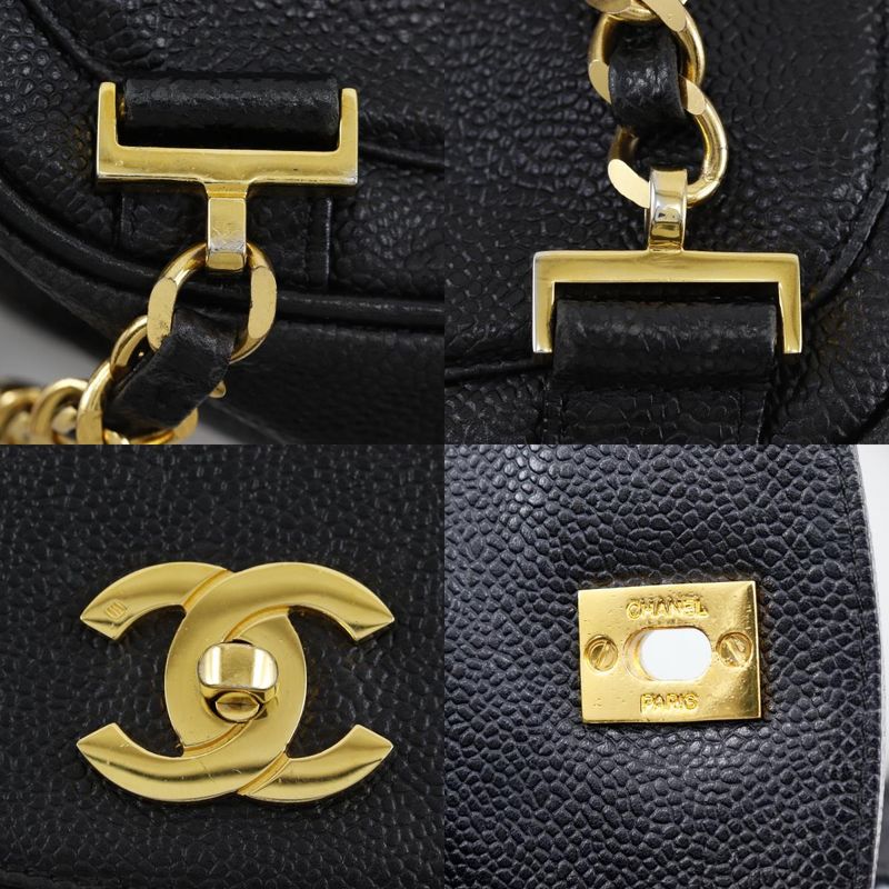 Chanel CC Logo Chain Backpack Caviar Leather Black