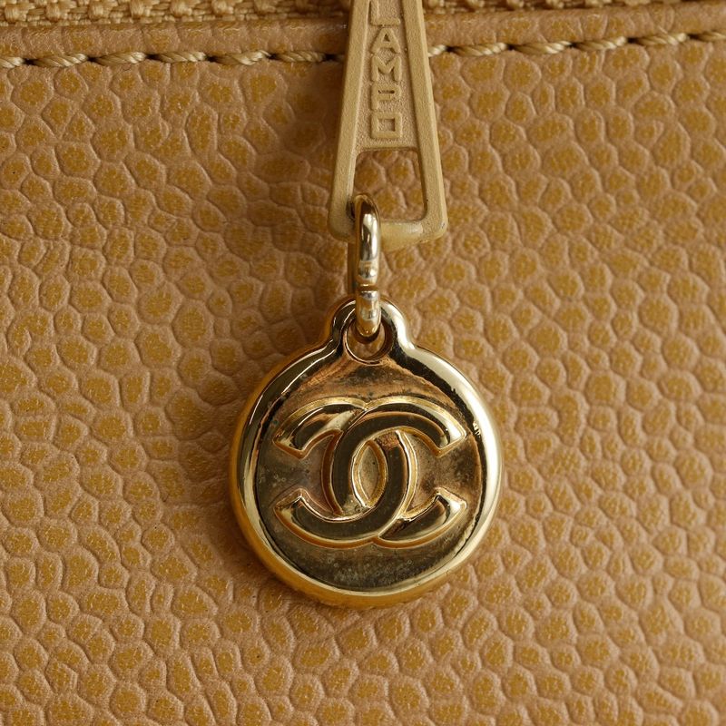 Chanel Top Handle Bag Quilted Caviar Leather Beige Handbag