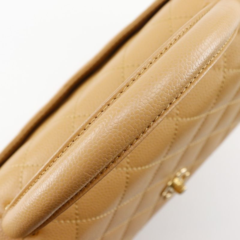 Chanel Top Handle Bag Quilted Caviar Leather Beige Handbag
