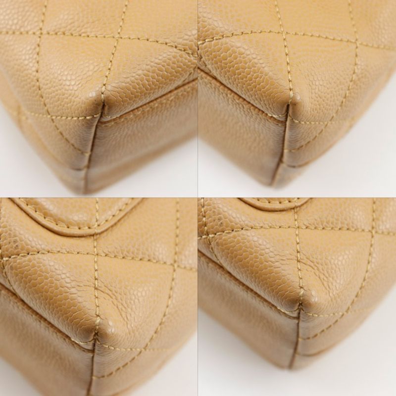 Chanel Top Handle Bag Quilted Caviar Leather Beige Handbag