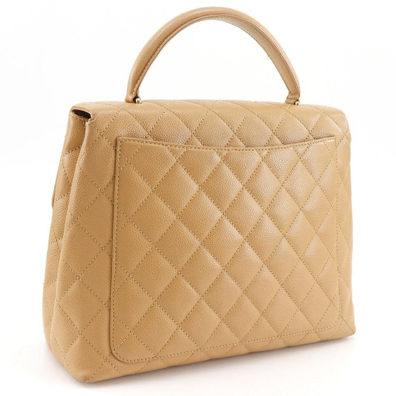 Chanel Top Handle Bag Quilted Caviar Leather Beige Handbag