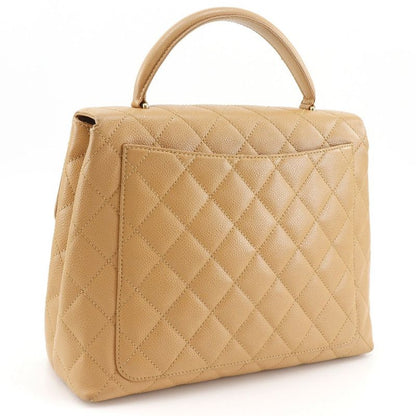 Chanel Top Handle Bag Quilted Caviar Leather Beige Handbag
