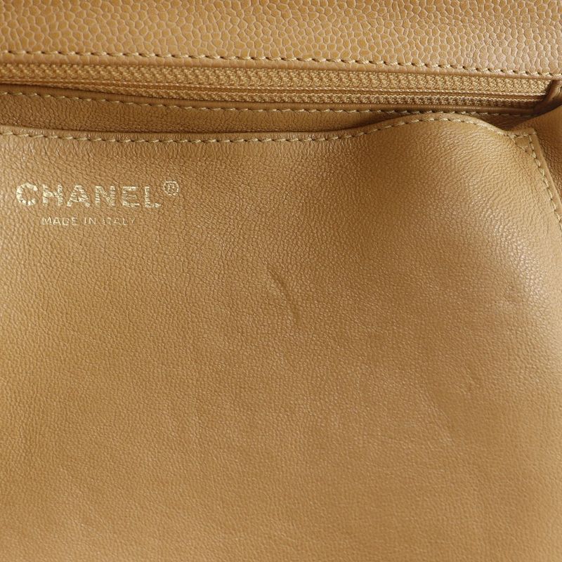 Chanel Top Handle Bag Quilted Caviar Leather Beige Handbag