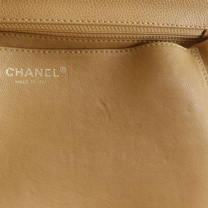 Chanel Top Handle Bag Quilted Caviar Leather Beige Handbag