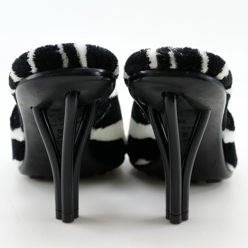 Bottega Veneta Pose Zebra Pattern Faux Fur Rubber Black White Mules