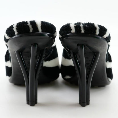 Bottega Veneta Pose Zebra Pattern Faux Fur Rubber Black White Mules