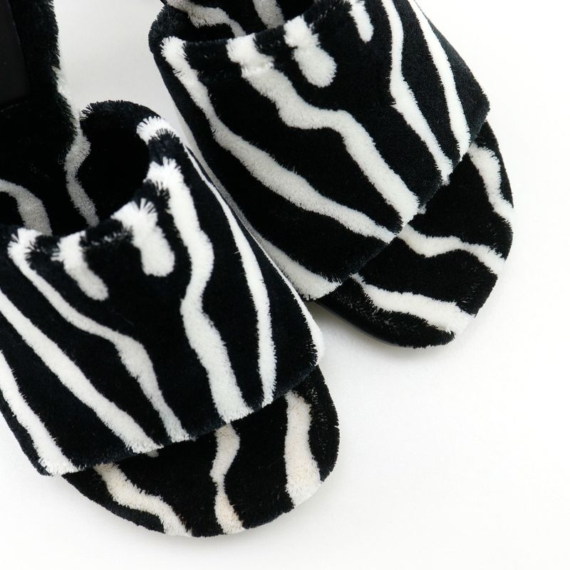 Bottega Veneta Pose Zebra Pattern Faux Fur Rubber Black White Mules