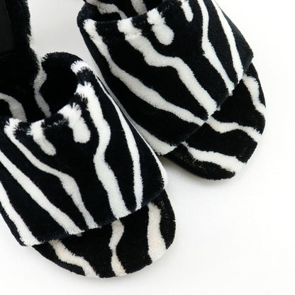 Bottega Veneta Pose Zebra Pattern Faux Fur Rubber Black White Mules