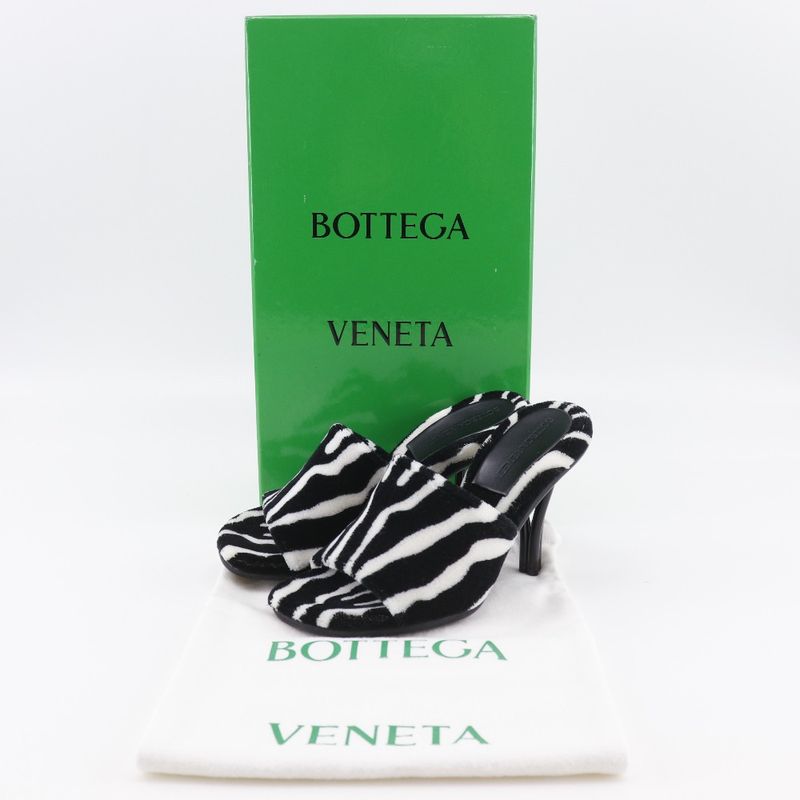 Bottega Veneta Pose Zebra Pattern Faux Fur Rubber Black White Mules