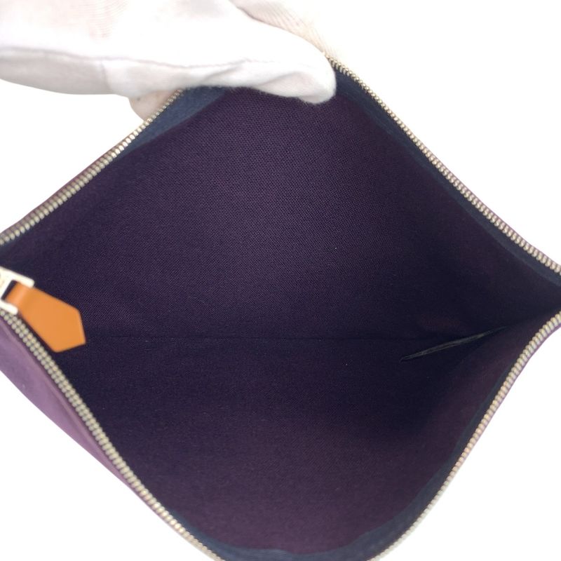 Hermes Yachting Trousse Flat GM Purple Silver Cotton Clutch Pouch