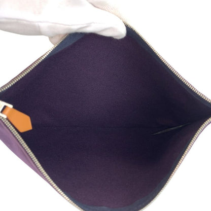Hermes Yachting Trousse Flat GM Purple Silver Cotton Clutch Pouch