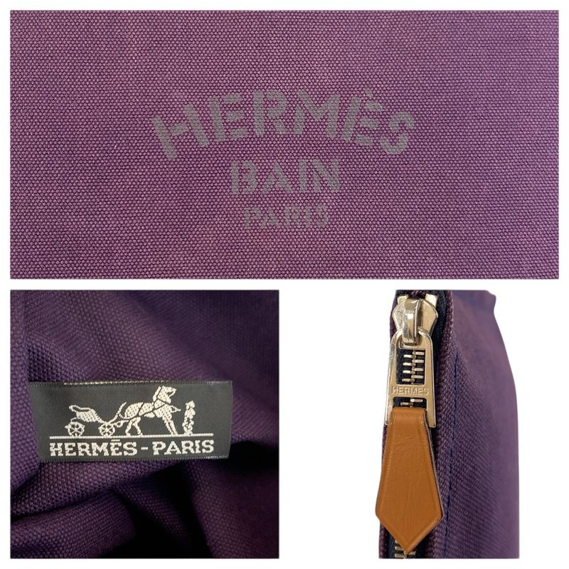 Hermes Yachting Trousse Flat GM Purple Silver Cotton Clutch Pouch