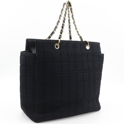 Chanel Chain Chocolate Bar CC Logo Jersey Black Tote