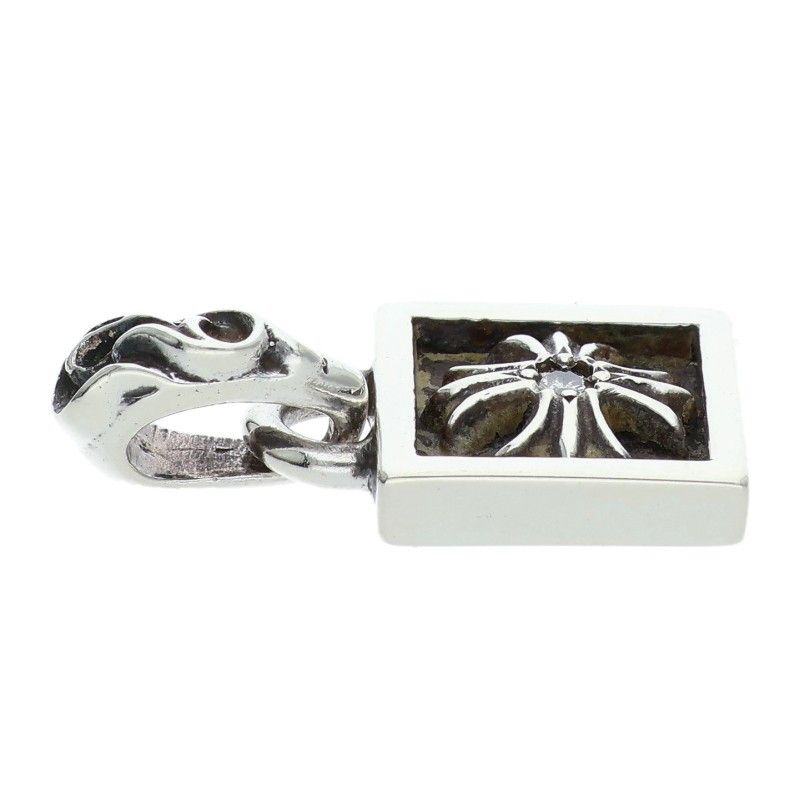 Chrome Hearts Framed CH Plus 1 Diamond Charm Silver Necklace Top