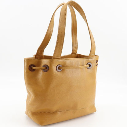 Chanel CC Logo Drawstring Caviar Leather Brown Tote