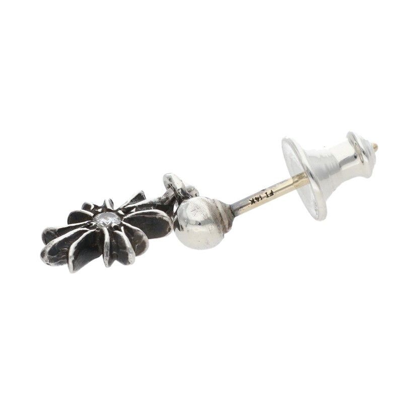Chrome Hearts Tny CH Pls Dia Tiny Ech Plus Drop 1 Diamond Silver Earrings