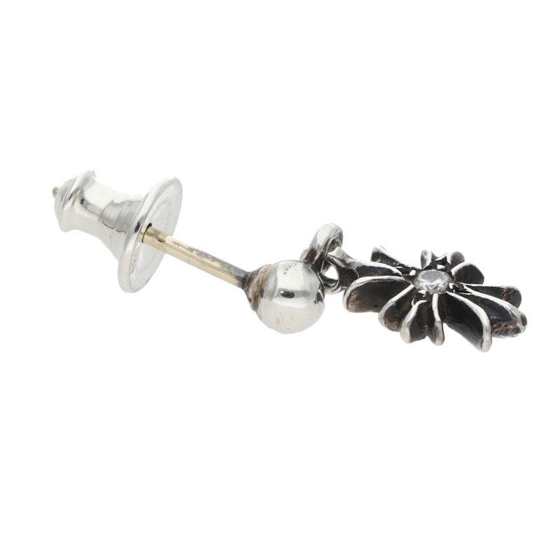 Chrome Hearts Tny CH Pls Dia Tiny Ech Plus Drop 1 Diamond Silver Earrings