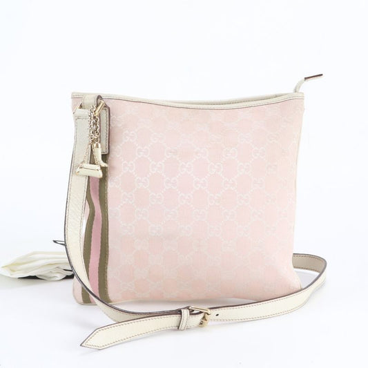 Gucci GG Canvas Sherry Line Leather Shoulder Bag Crossbody Hand
