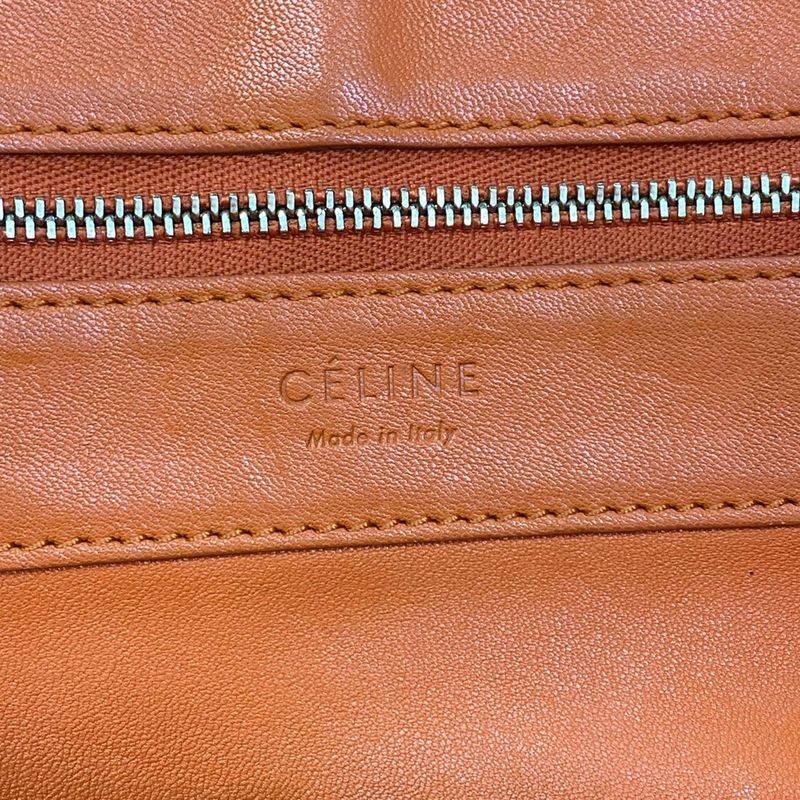 Celine Tote Horizontal Cover Beige Orange Linen Leather
