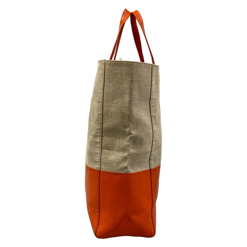 Celine Tote Horizontal Cover Beige Orange Linen Leather