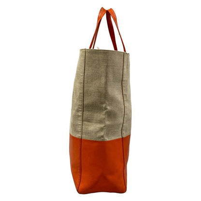Celine Tote Horizontal Cover Beige Orange Linen Leather