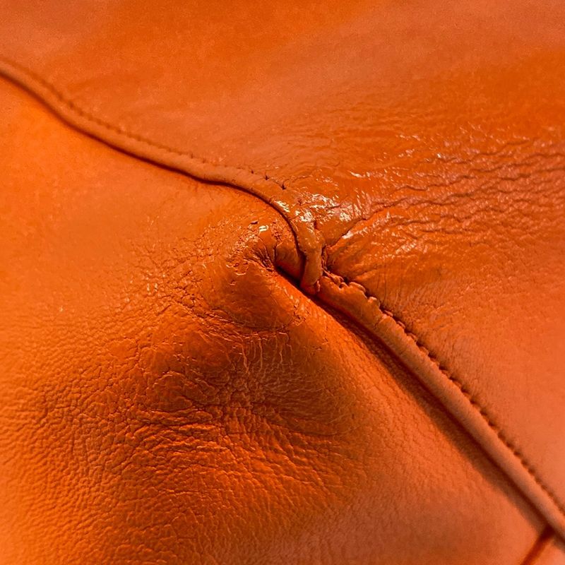 Celine Tote Horizontal Cover Beige Orange Linen Leather