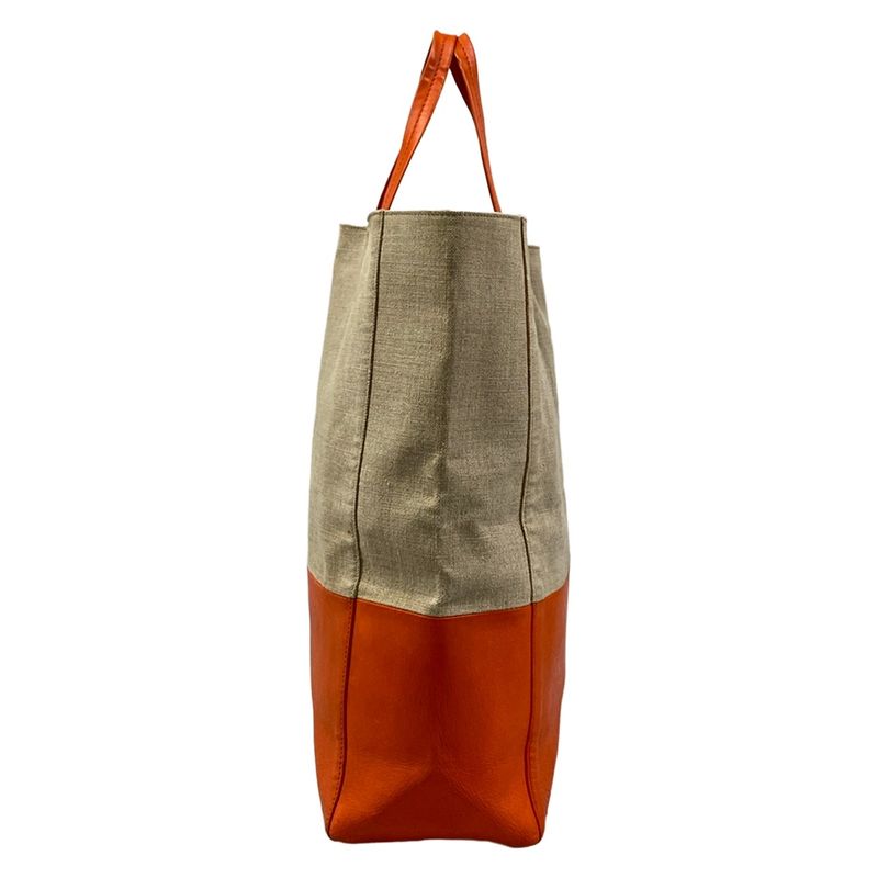 Celine Tote Horizontal Cover Beige Orange Linen Leather