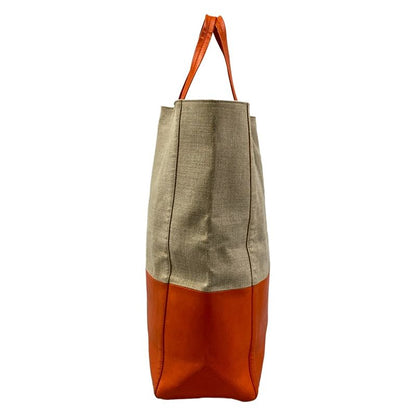 Celine Tote Horizontal Cover Beige Orange Linen Leather